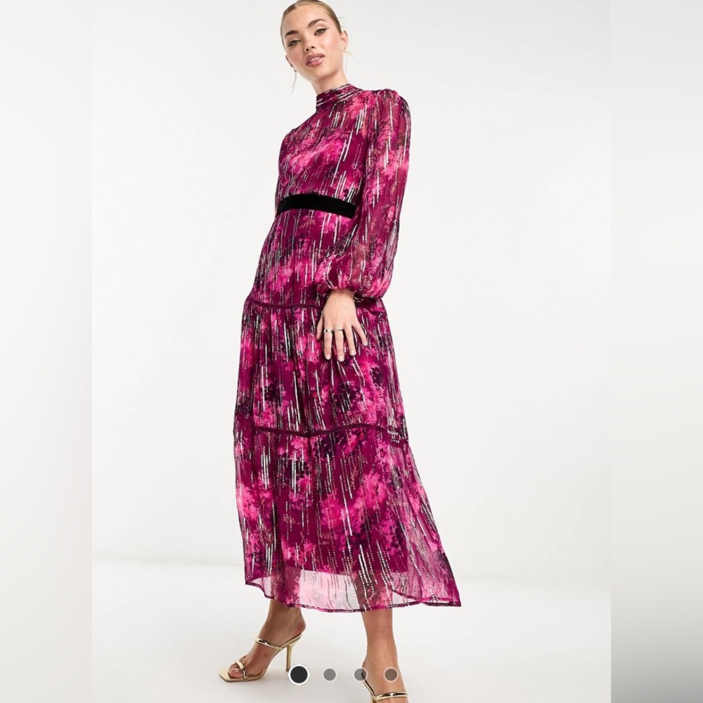ASOS Hope and Ivy midi dress with balloon sleeves in pink